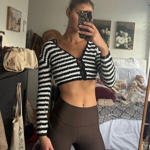 Chic Black and White Striped Crop Top